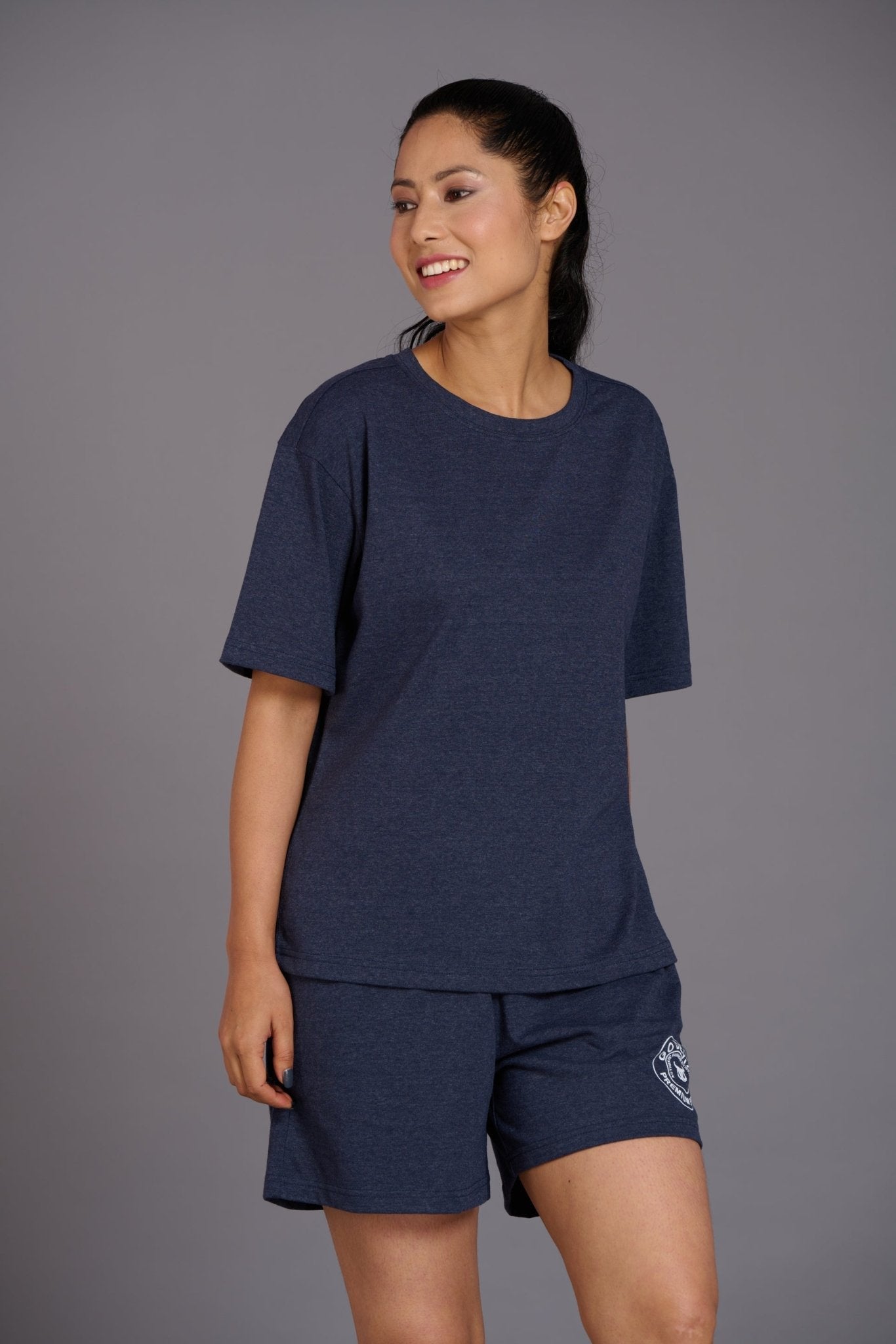 Navy Melange Premium Cotton Co-ord Set for Women - Go Devil