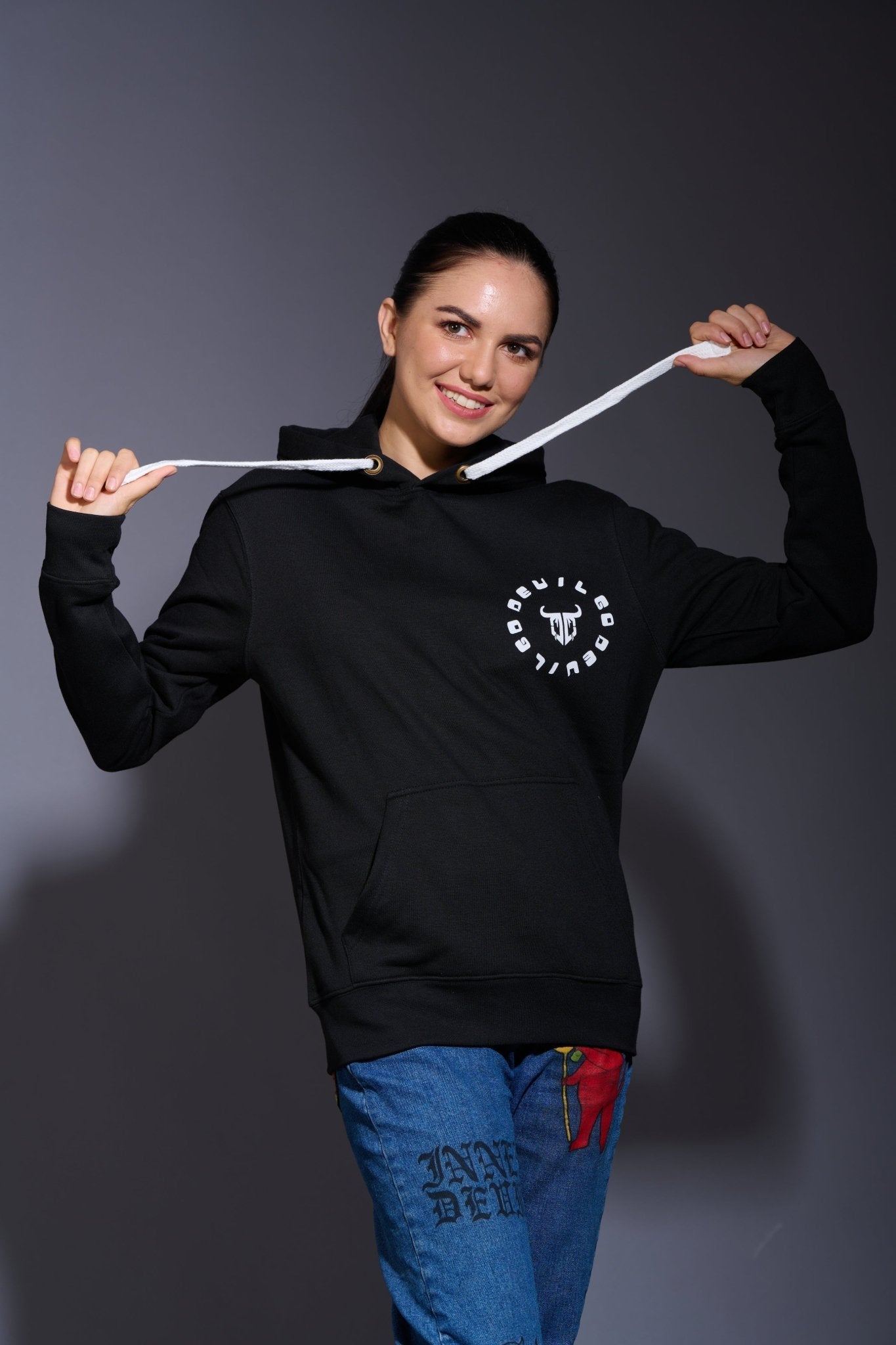 Never Give Up (in Green) Printed Black Hoodie for Women - Go Devil