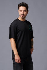 Never Give Up (in Green) Printed Black Oversized T-Shirt for Men - Go Devil
