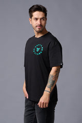 Never Give Up (in Green) Printed Black Oversized T-Shirt for Men - Go Devil