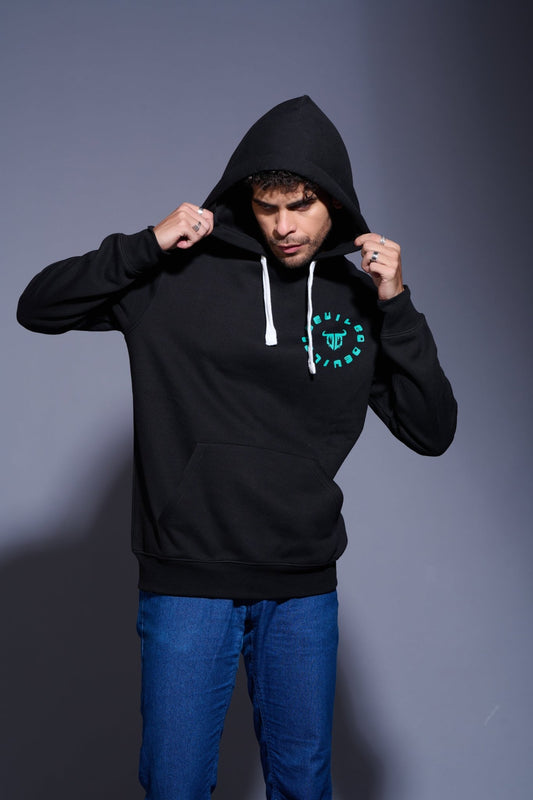 Never Give Up Printed Black Hoodie for Men - Go Devil