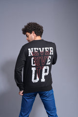 Never Give Up Printed Black Sweatshirt for Men - Go Devil