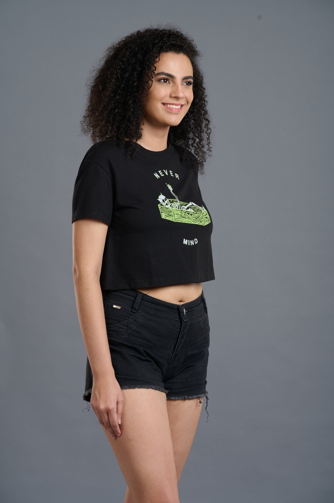 Never Mind Black Crop Top for Women - Go Devil