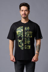 No Pain No Gain in Camo Print Black Oversized T-Shirt for Men - Go Devil