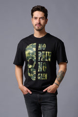 No Pain No Gain in Camo Print Black Oversized T-Shirt for Men - Go Devil