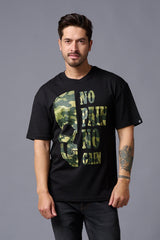 No Pain No Gain in Camo Print Black Oversized T-Shirt for Men - Go Devil