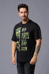 No Pain No Gain in Camo Print Black Oversized T-Shirt for Men - Go Devil