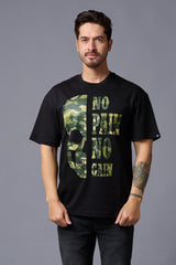 No Pain No Gain in Camo Print Black Oversized T-Shirt for Men - Go Devil