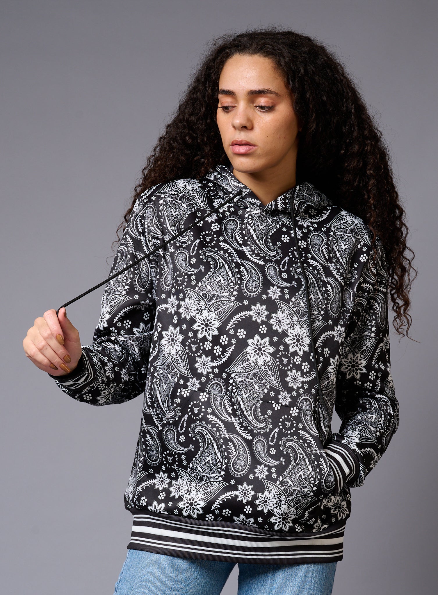 Paisely Design Printed Black Hoodie for Men - Go Devil