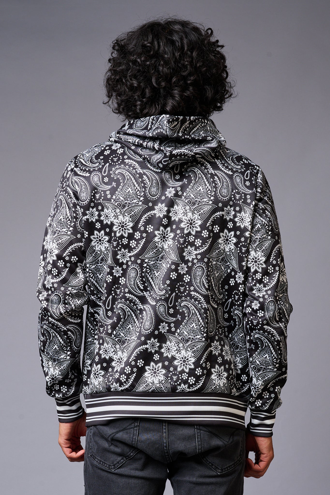 Paisely Design Printed Black Hoodie for Men - Go Devil