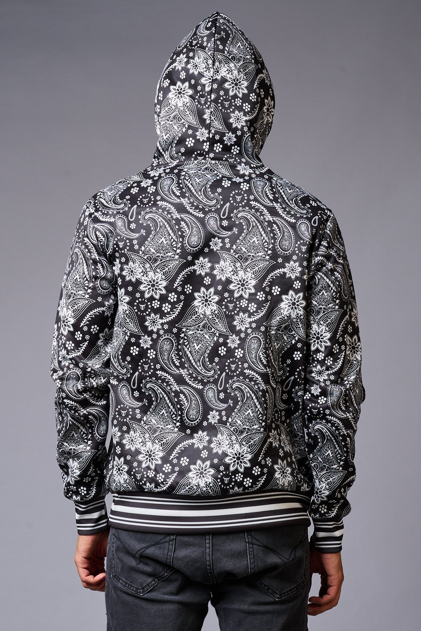 Paisely Design Printed Black Hoodie for Men - Go Devil