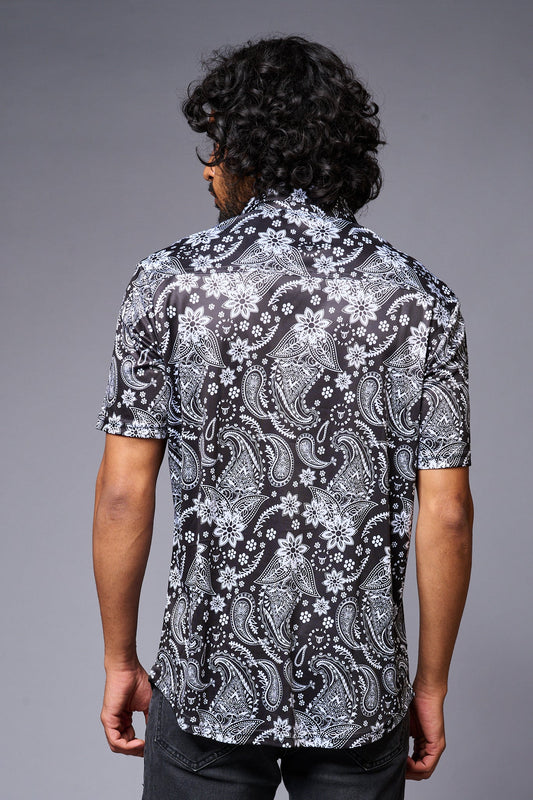 Paisely Design Printed Black Shirt for Men - Go Devil