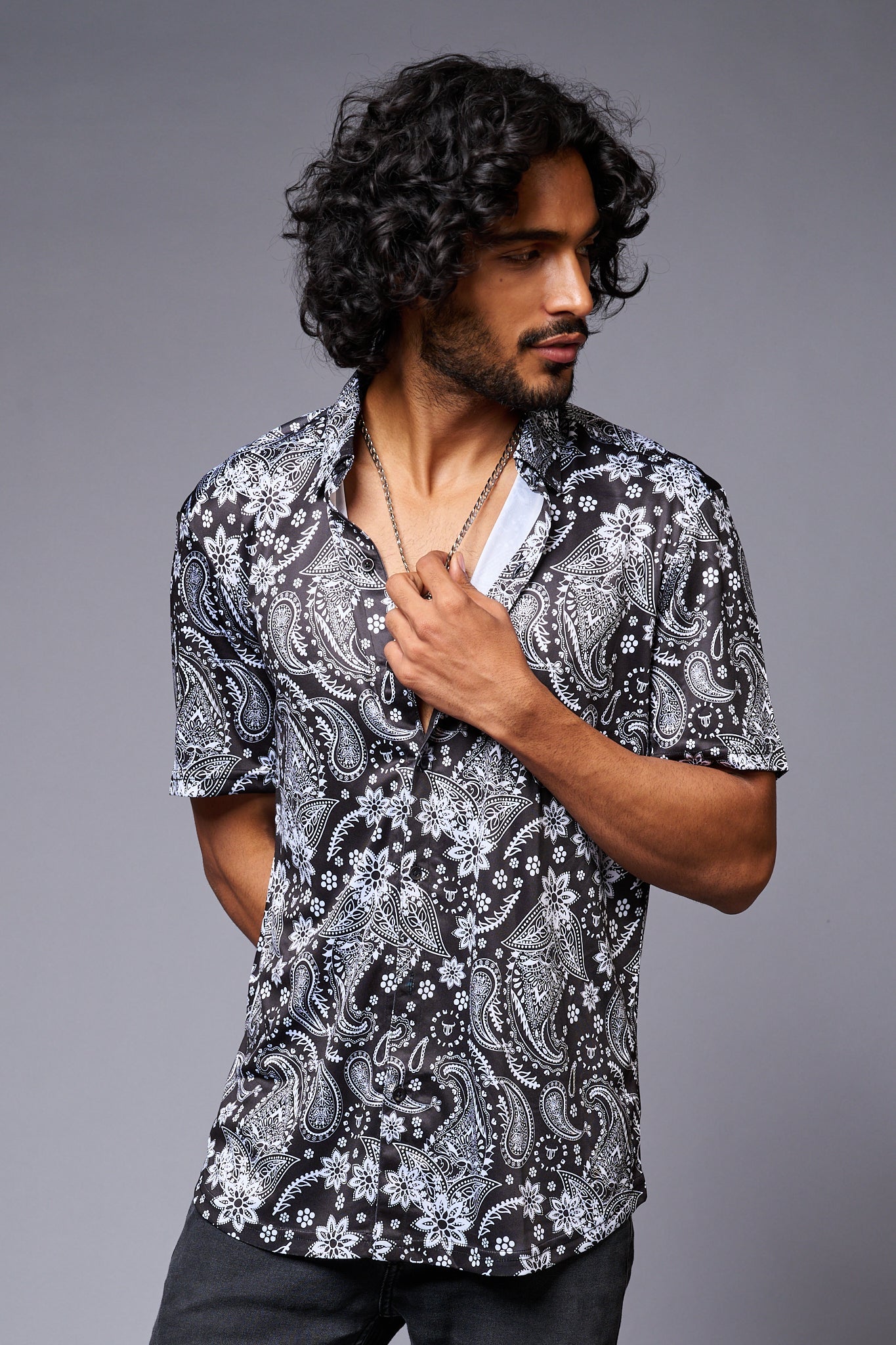 Paisely Design Printed Black Shirt for Men - Go Devil
