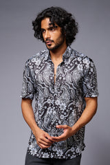 Paisely Design Printed Black Shirt for Men - Go Devil