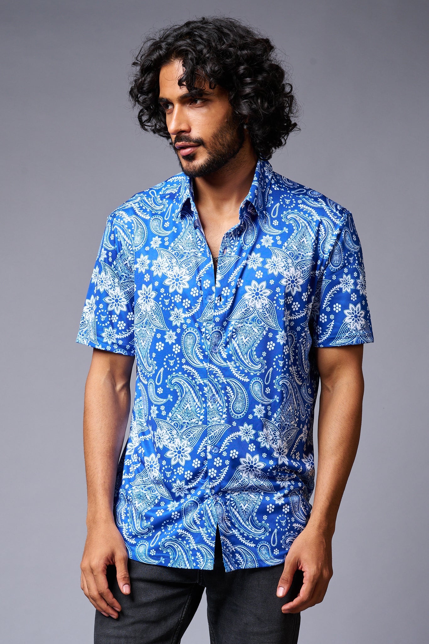 Paisely Design Printed Blue Shirt for Men - Go Devil