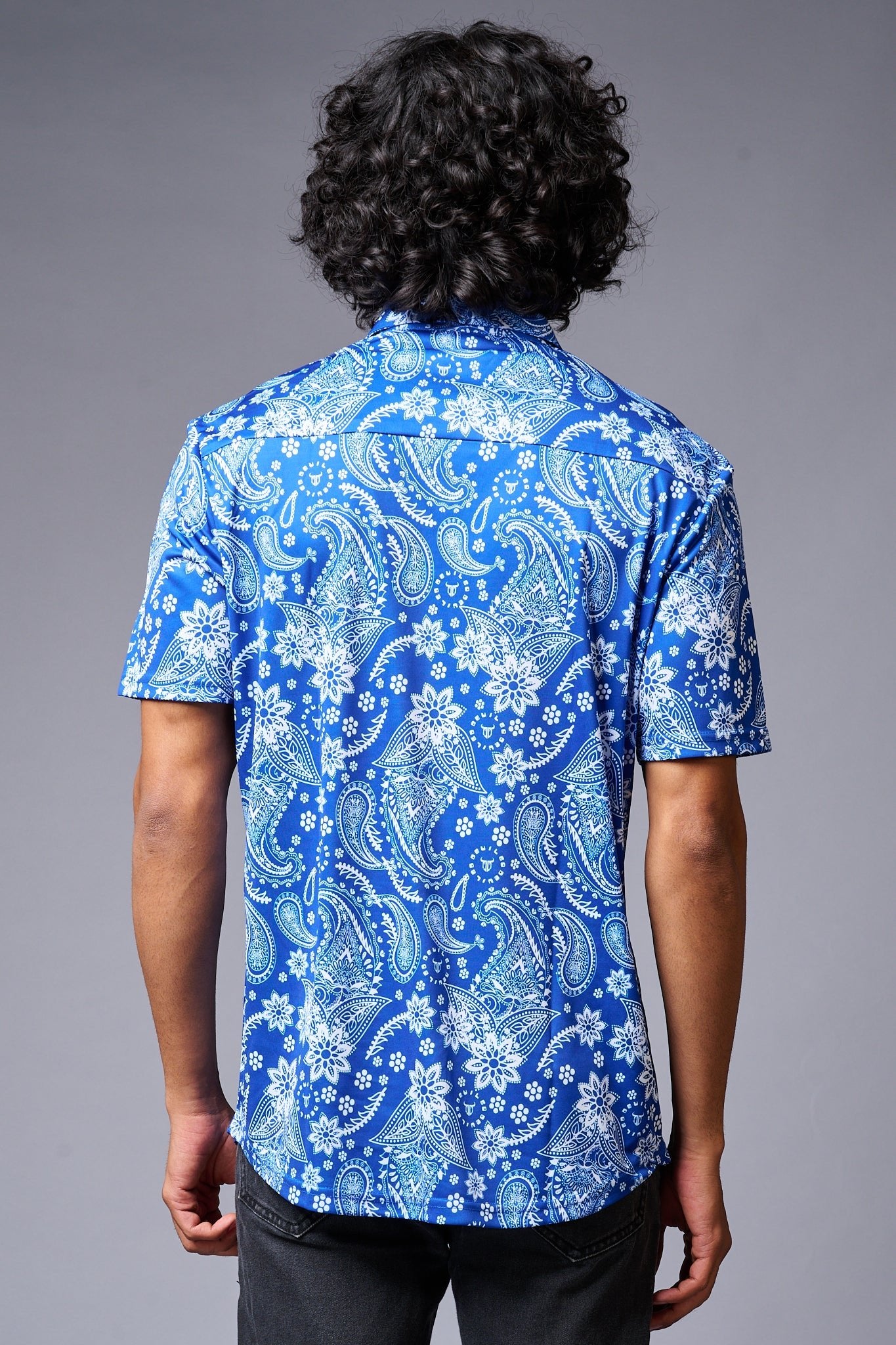 Paisely Design Printed Blue Shirt for Men - Go Devil