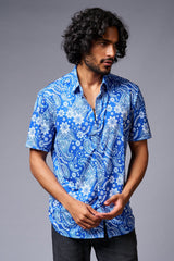Paisely Design Printed Blue Shirt for Men - Go Devil