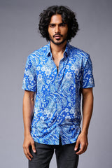 Paisely Design Printed Blue Shirt for Men - Go Devil