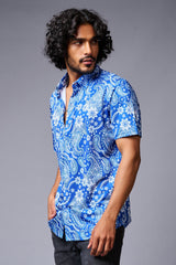 Paisely Design Printed Blue Shirt for Men - Go Devil
