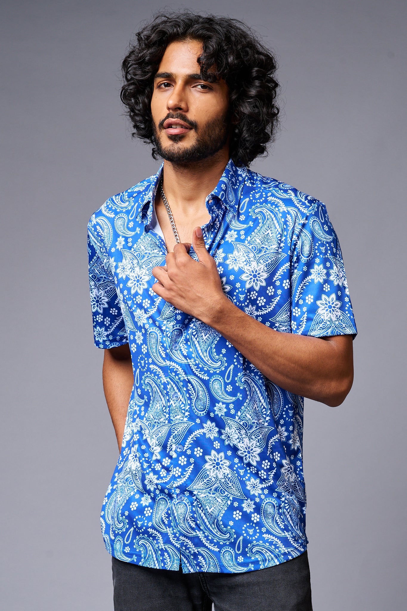 Paisely Design Printed Blue Shirt for Men - Go Devil