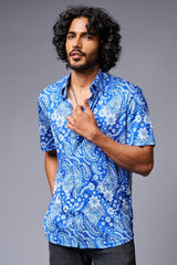 Paisely Design Printed Blue Shirt for Men - Go Devil