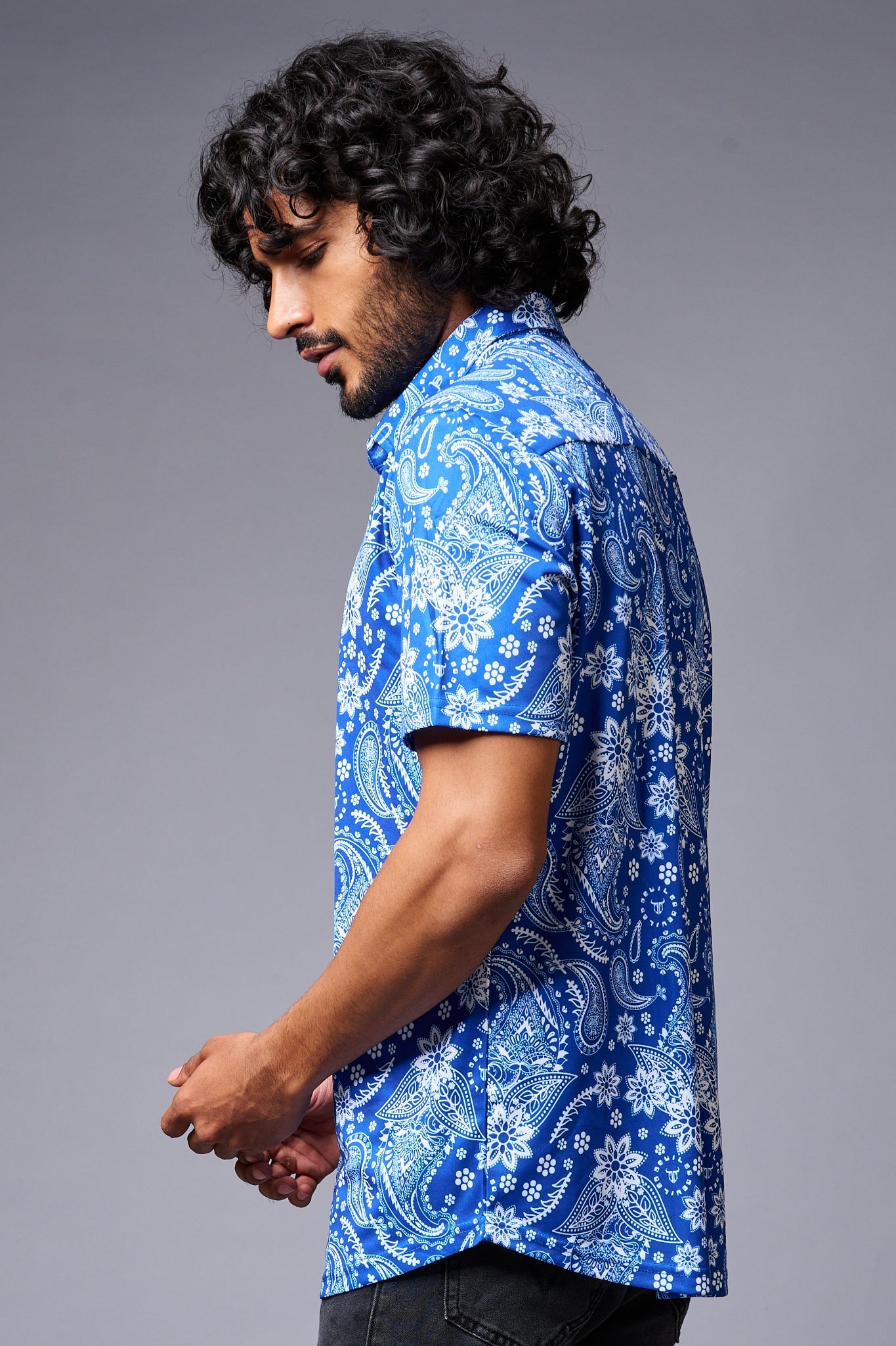 Paisely Design Printed Blue Shirt for Men - Go Devil
