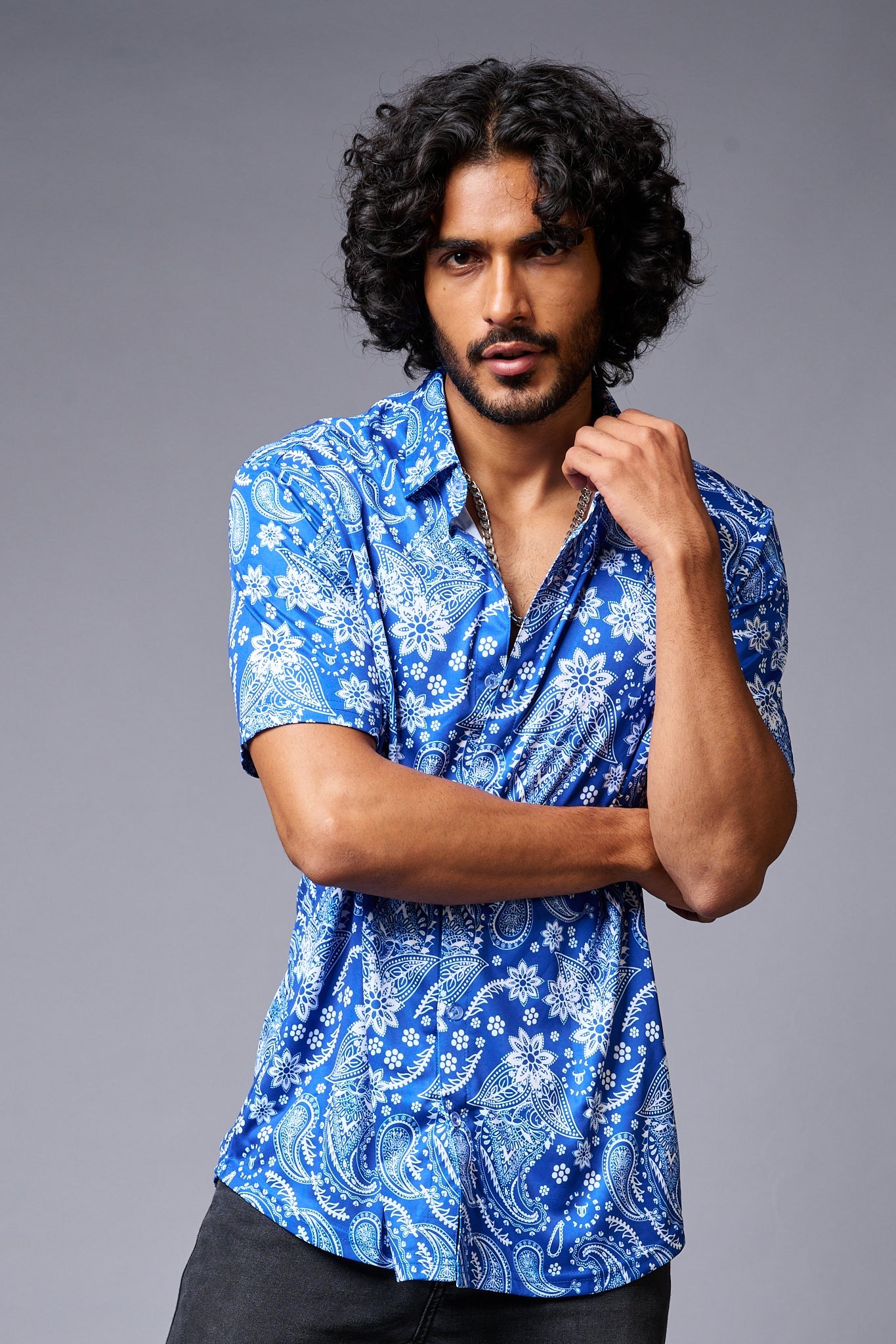 Paisely Design Printed Blue Shirt for Men - Go Devil