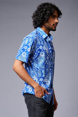 Paisely Design Printed Blue Shirt for Men - Go Devil