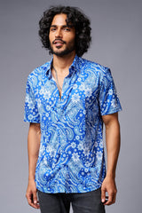 Paisely Design Printed Blue Shirt for Men - Go Devil
