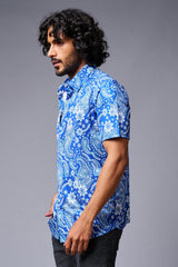 Paisely Design Printed Blue Shirt for Men - Go Devil