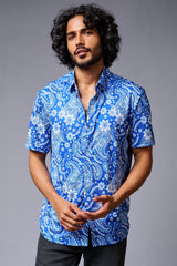 Paisely Design Printed Blue Shirt for Men - Go Devil