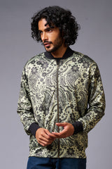 Paisely Design Printed Green Bomber Jacket for Men - Go Devil