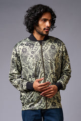 Paisely Design Printed Green Bomber Jacket for Men - Go Devil