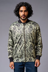 Paisely Design Printed Green Bomber Jacket for Men - Go Devil
