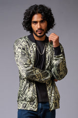 Paisely Design Printed Green Bomber Jacket for Men - Go Devil