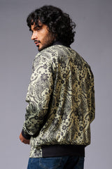 Paisely Design Printed Green Bomber Jacket for Men - Go Devil