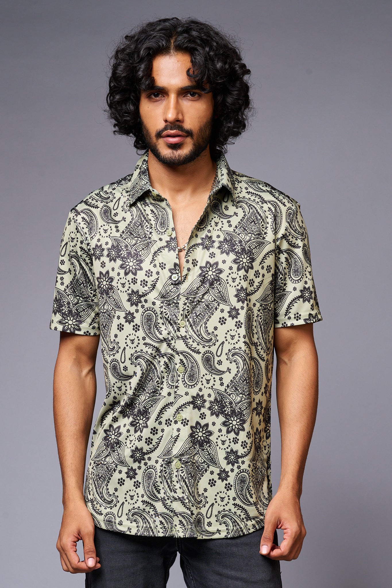 Paisely Design Printed Green Shirt for Men - Go Devil