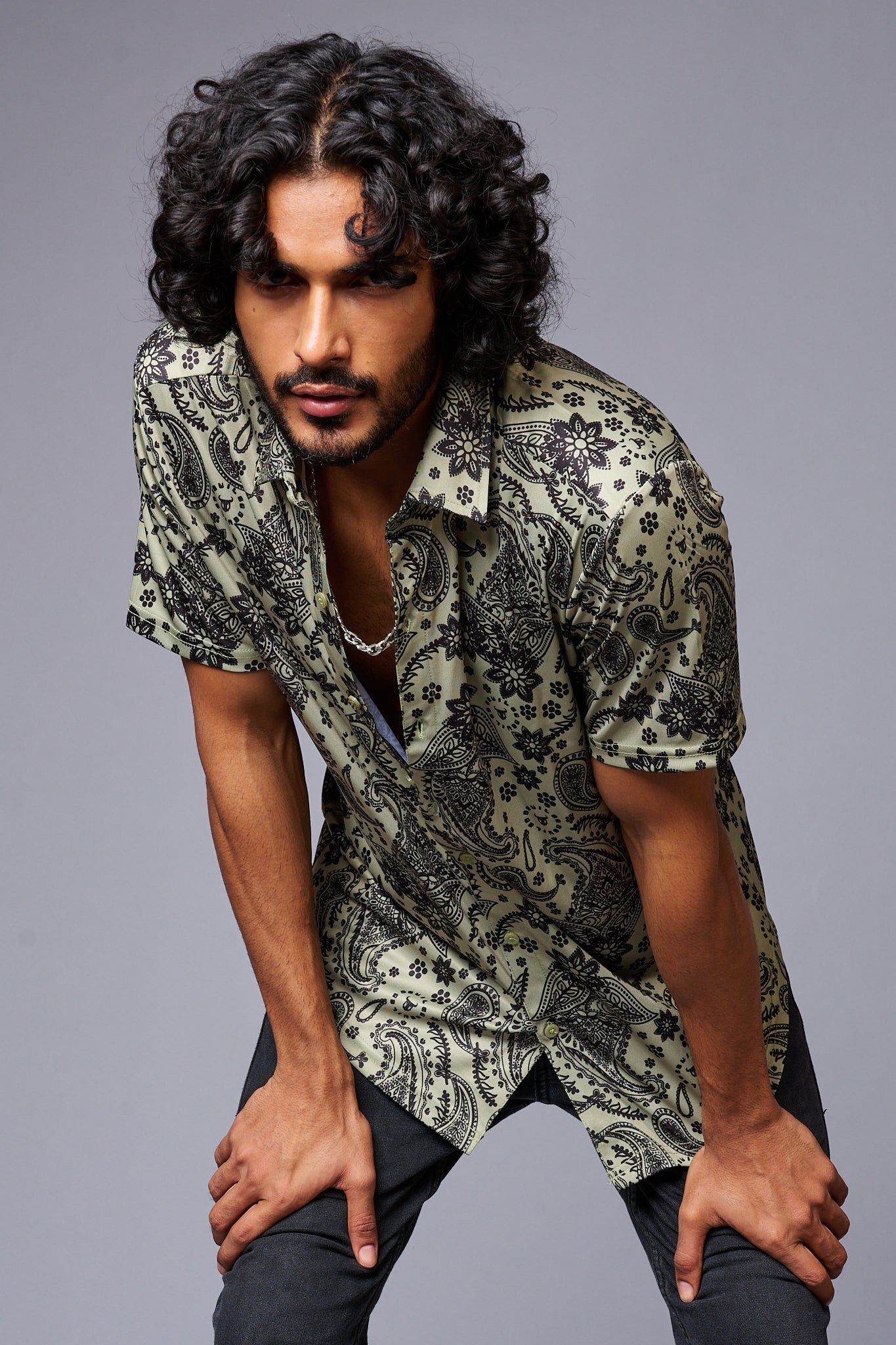 Paisely Design Printed Green Shirt for Men - Go Devil
