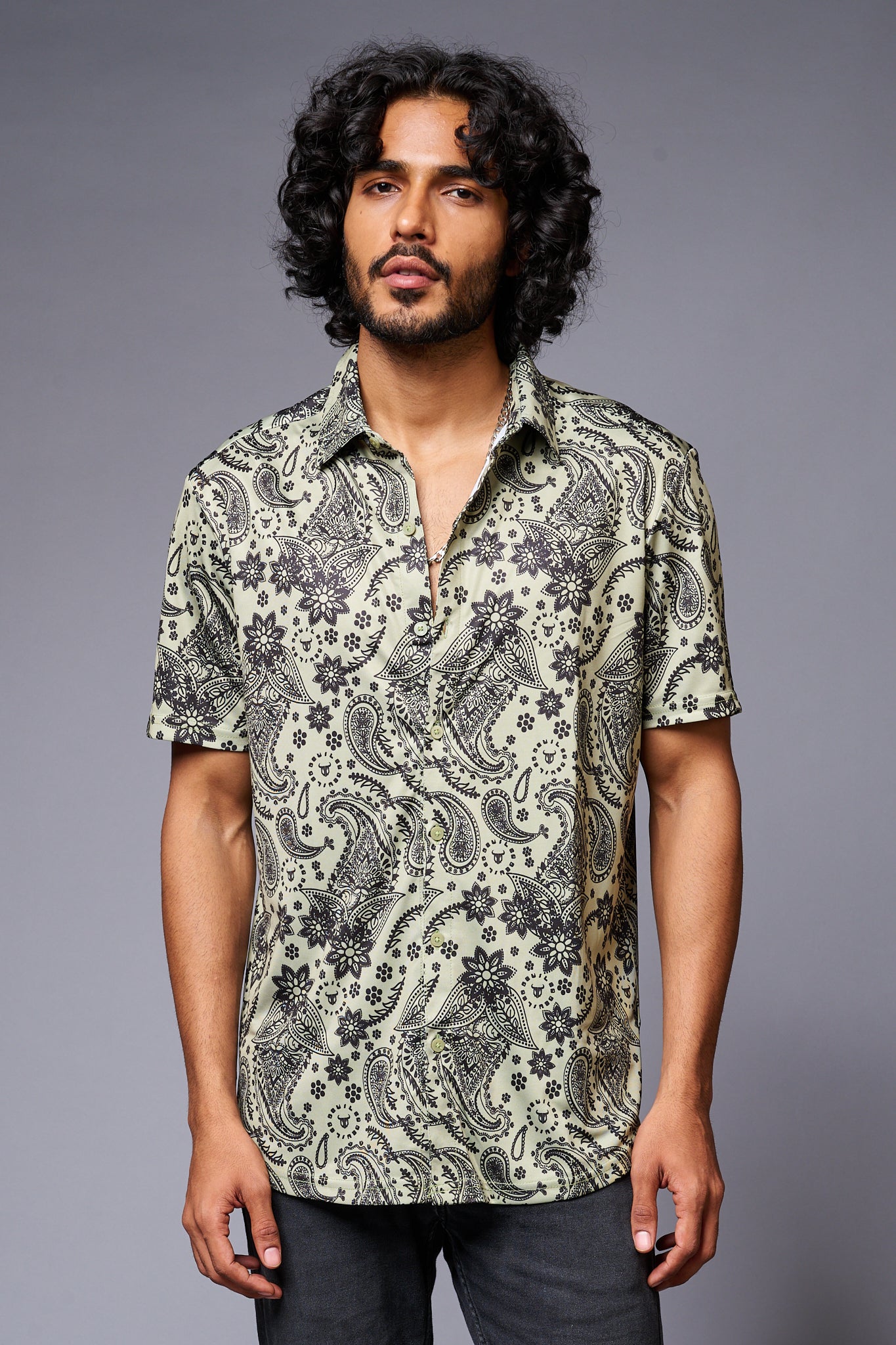 Paisely Design Printed Green Shirt for Men - Go Devil
