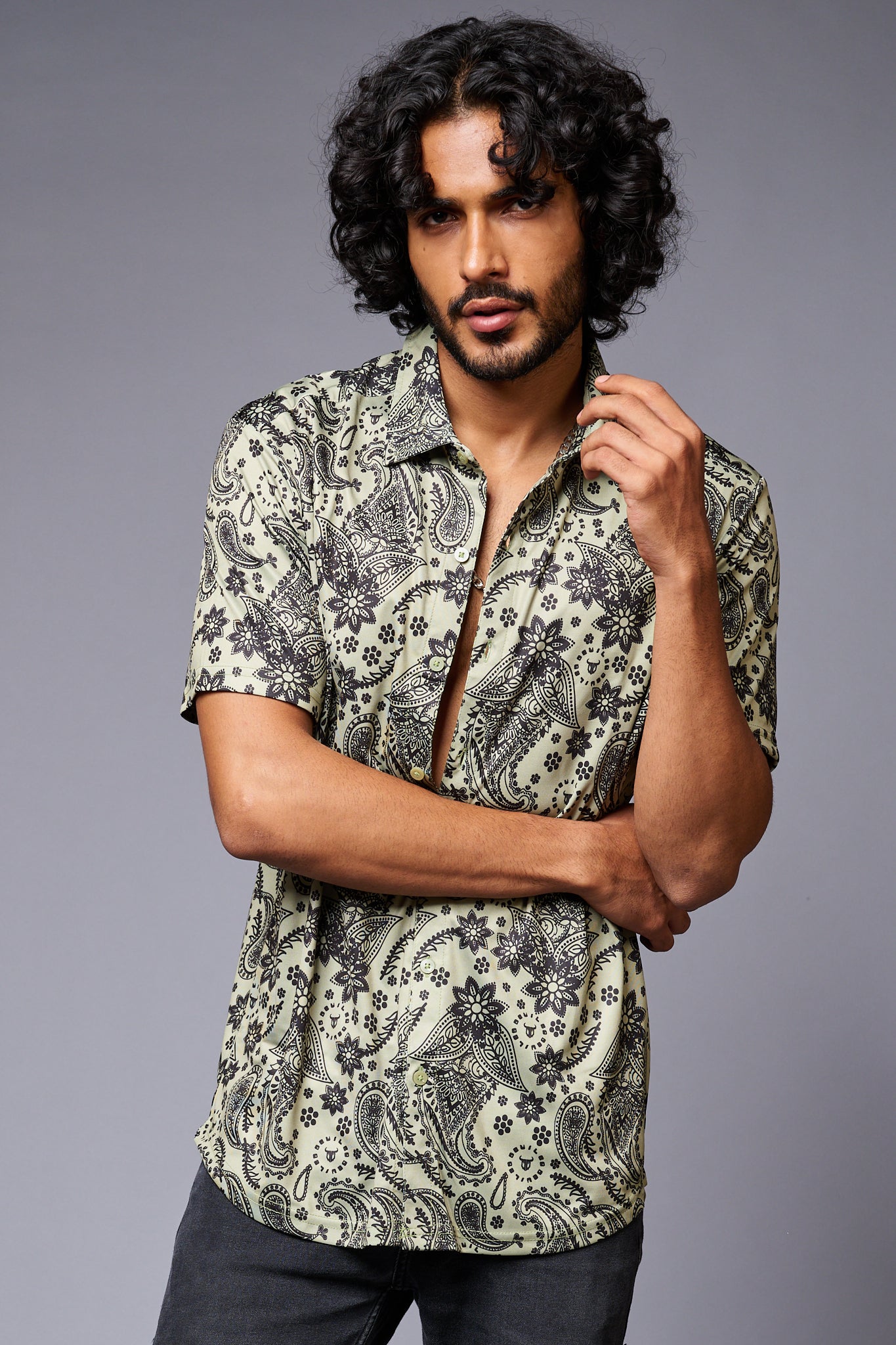 Paisely Design Printed Green Shirt for Men - Go Devil