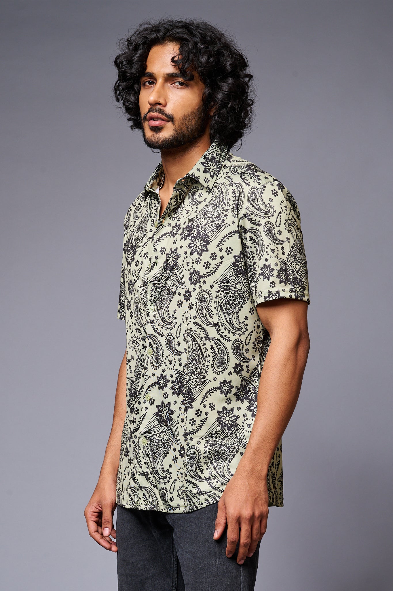 Paisely Design Printed Green Shirt for Men - Go Devil