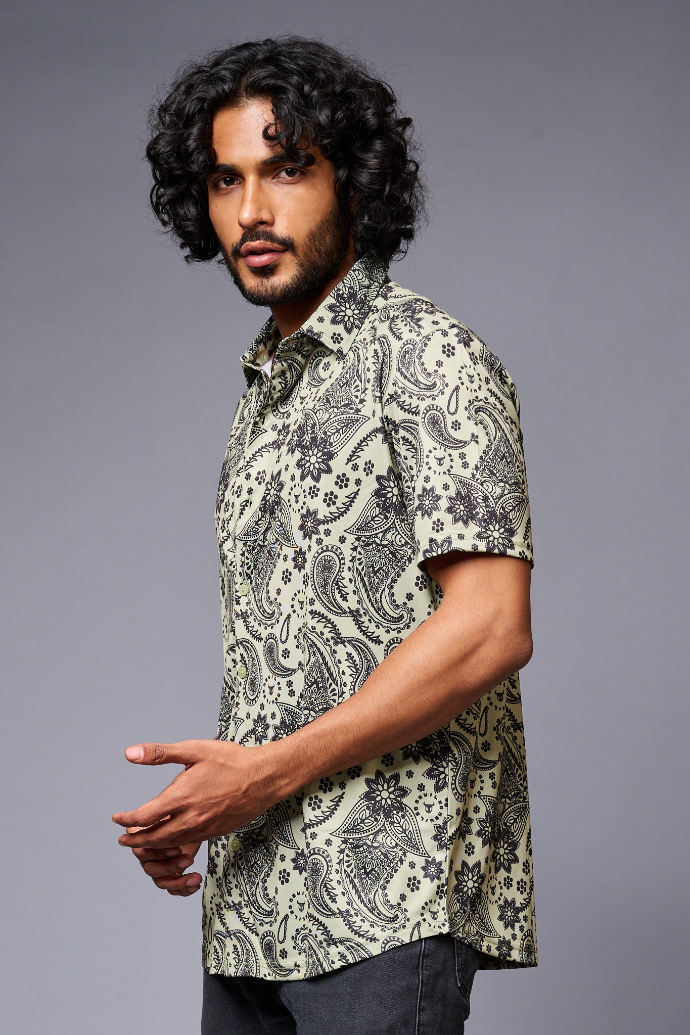 Paisely Design Printed Green Shirt for Men - Go Devil