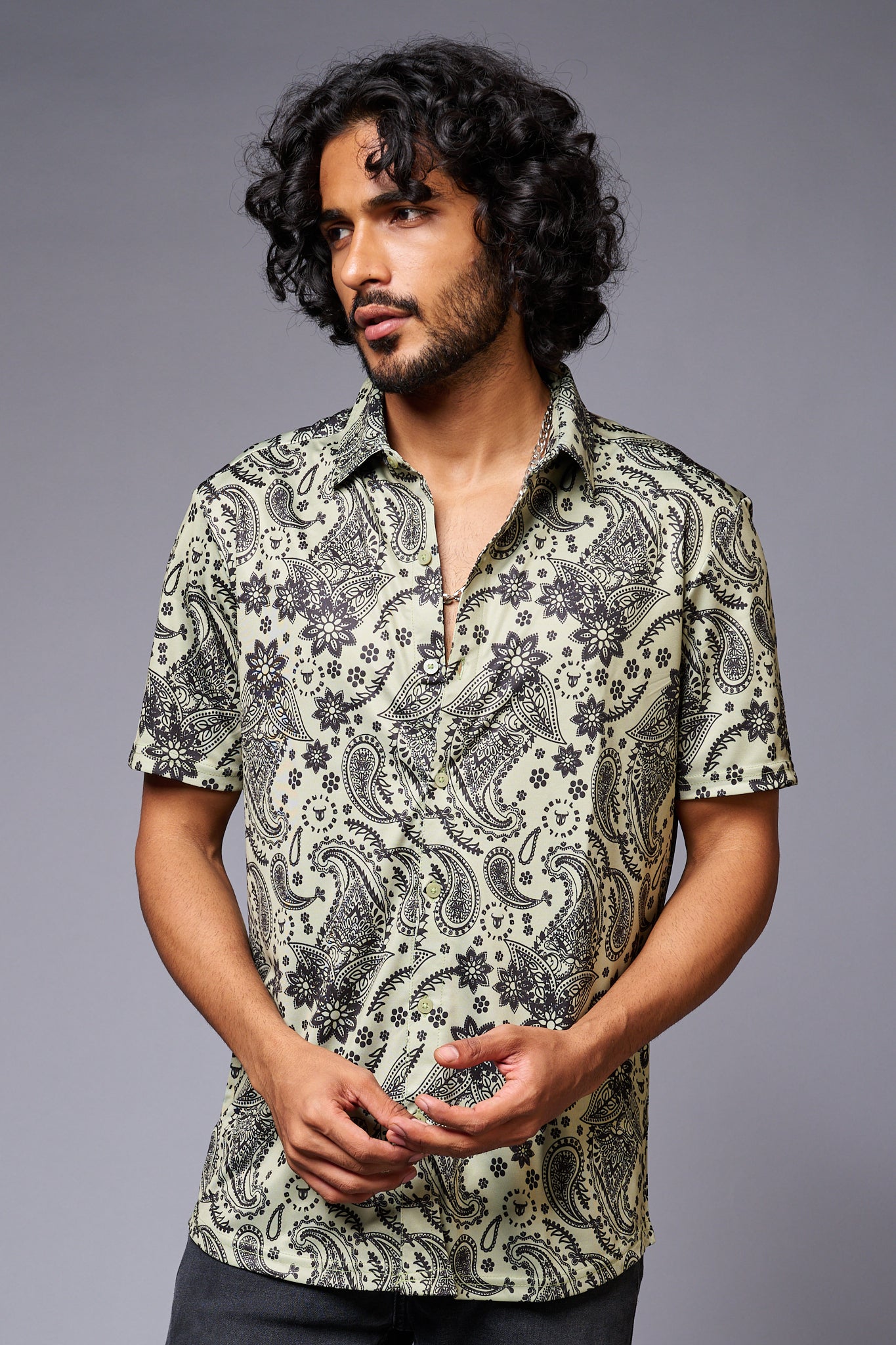 Paisely Design Printed Green Shirt for Men - Go Devil