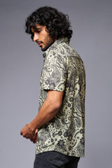 Paisely Design Printed Green Shirt for Men - Go Devil