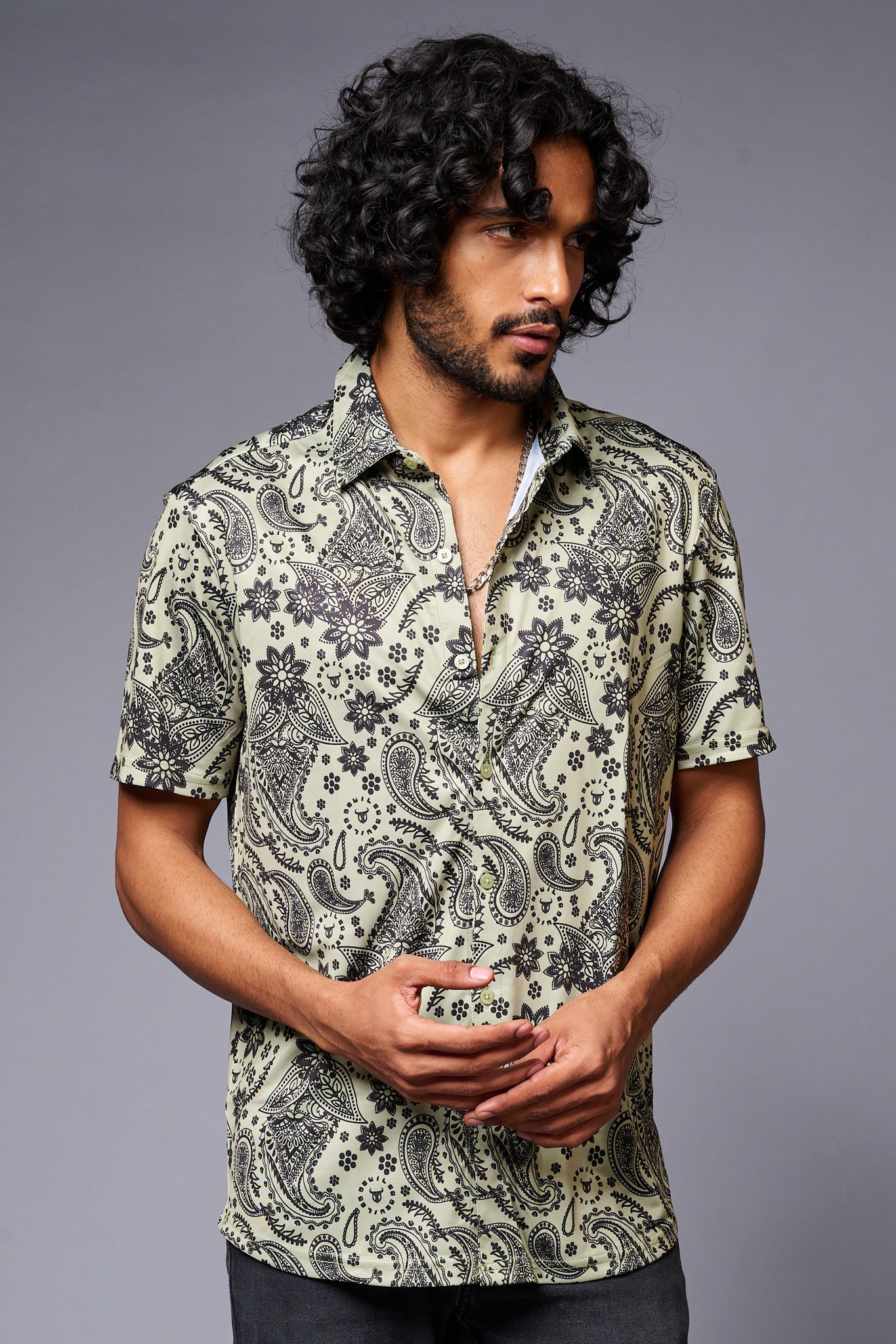 Paisely Design Printed Green Shirt for Men - Go Devil