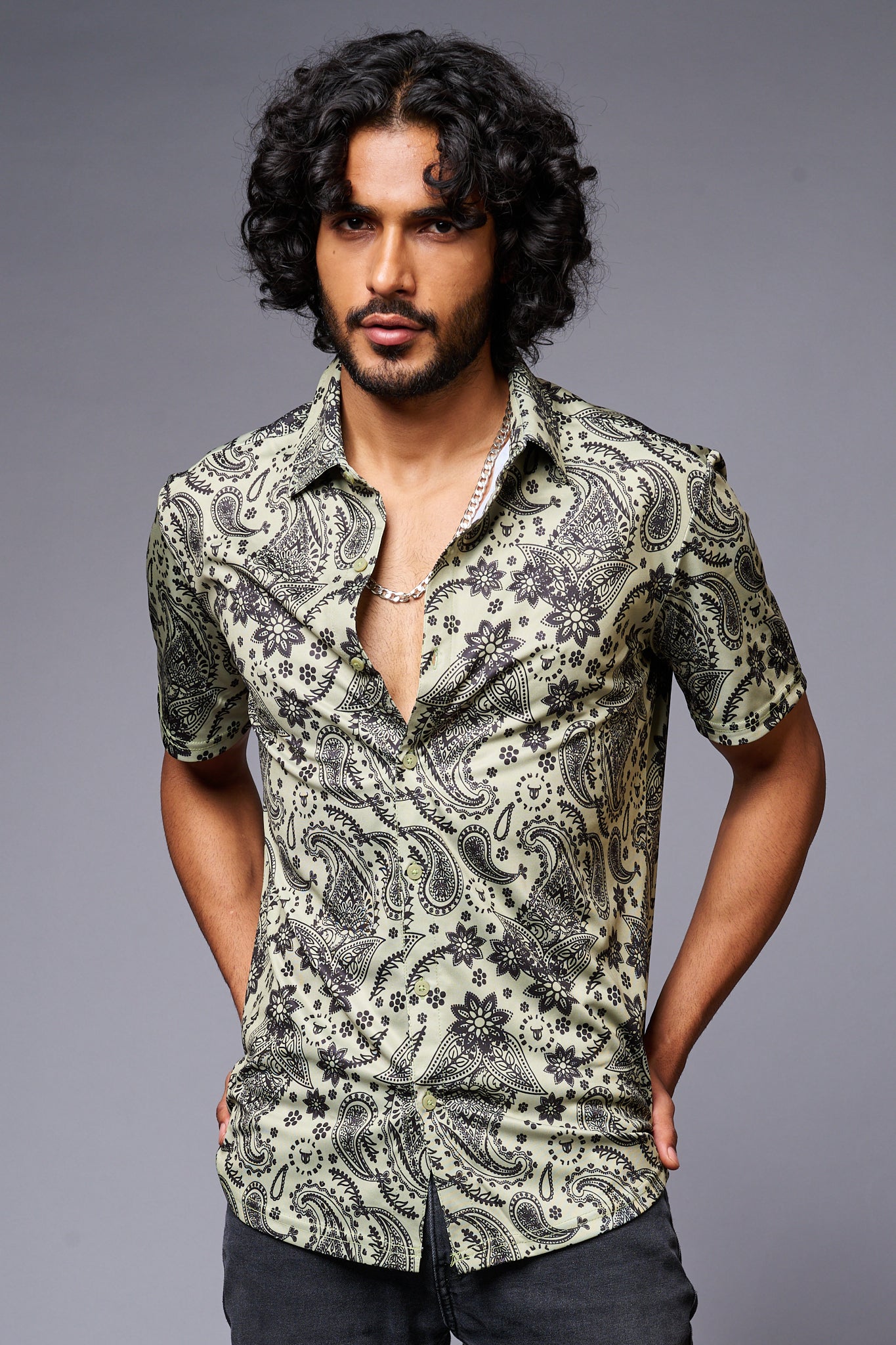 Paisely Design Printed Green Shirt for Men - Go Devil