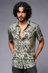 Paisely Design Printed Green Shirt for Men - Go Devil