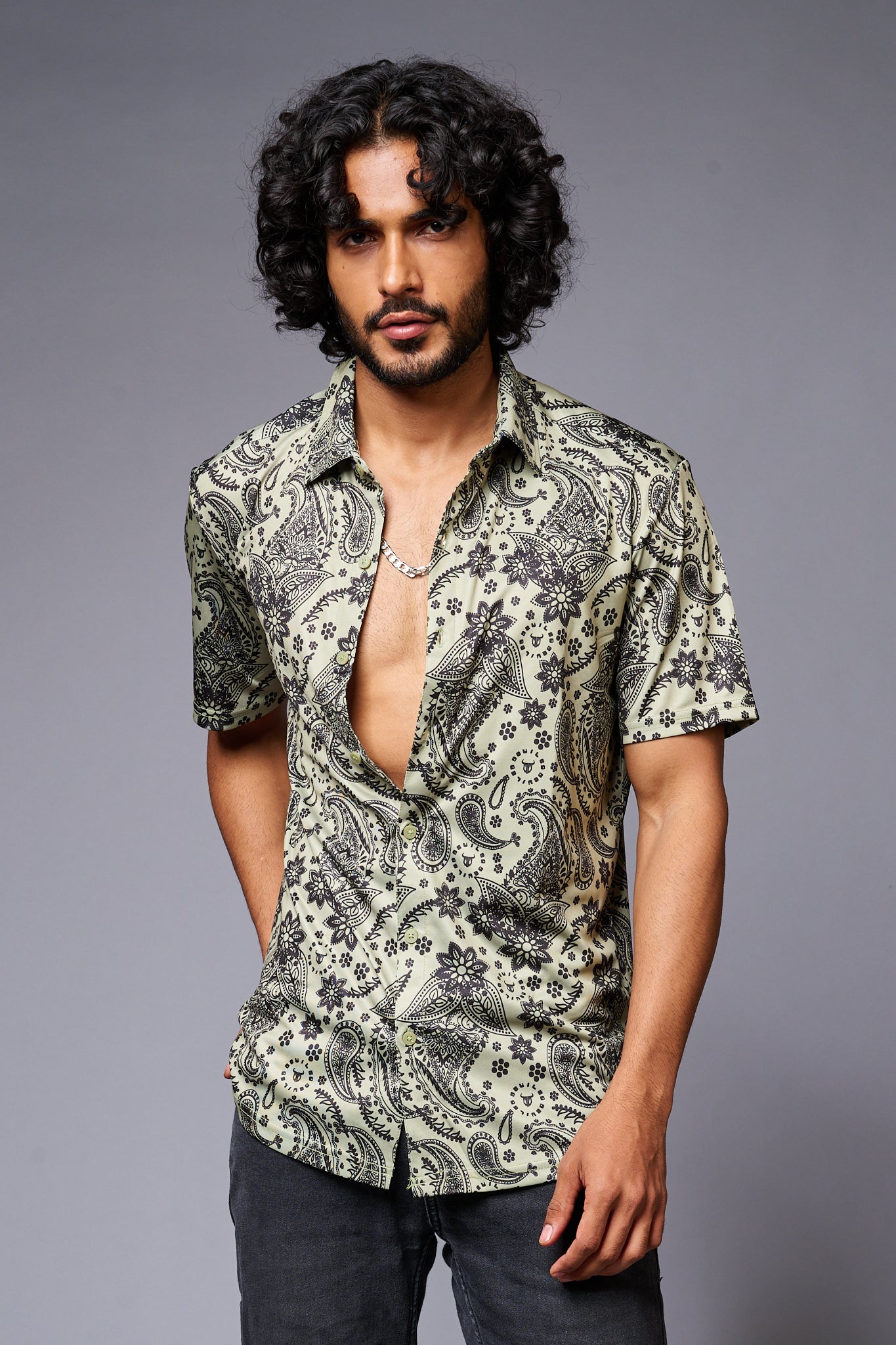 Paisely Design Printed Green Shirt for Men - Go Devil