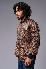 Paisely Design Printed (in brown) Black Bomber Jacket for Men - Go Devil