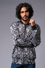 Paisely Design Printed (in white) Black Bomber Jacket for Men - Go Devil